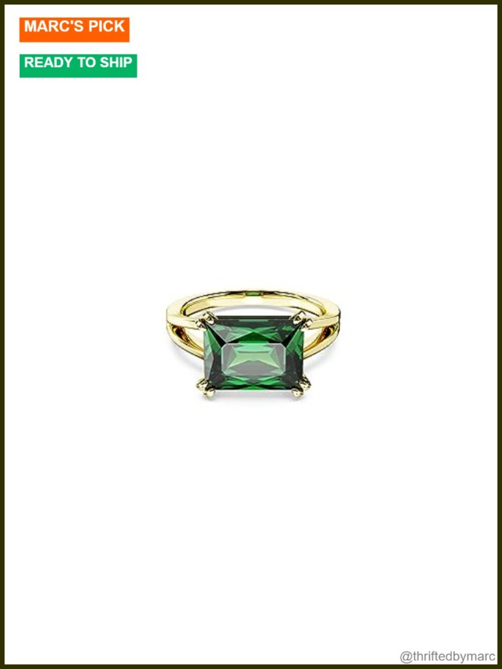 Swarovski Stilla Cocktail Ring Rectangular Cut Stone Gold-tone Finish Size 6